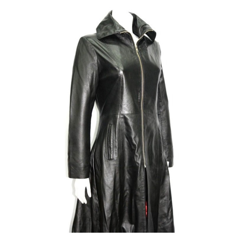 Women Gothic Coat Leather Trench Coat Full Length Causal Overcoat